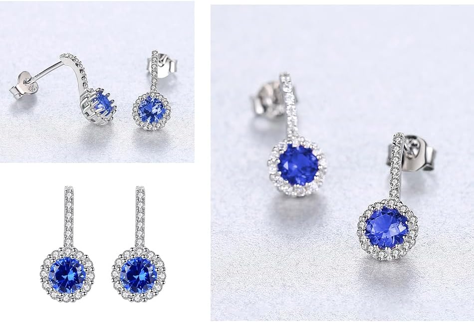 925 Sterling Silver Bridal Jewelry Set for Women, Gemstone Pendant Necklace and Earrings - Cubic Zirconia Halo Design with Elegant Box - Image 5