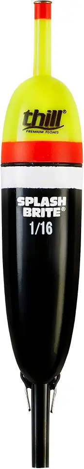 Boia iluminada Thill Splash Brite para pesca – flutuador deslizante central – ilumina em contato com água, grande, amarelo, vermelho, preto