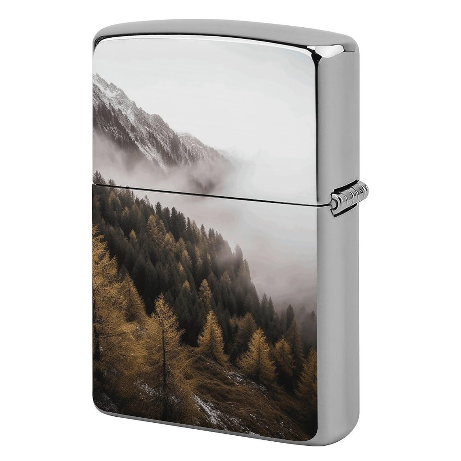 Landscape of Trees and Mountain Surrounded by Fog Lighter Cover for Men, Personalized Lighter Case for Birthday Gift, Flip-Top Lighters Protective Cover, Portable Lighters Shell for Outdoor, Travel