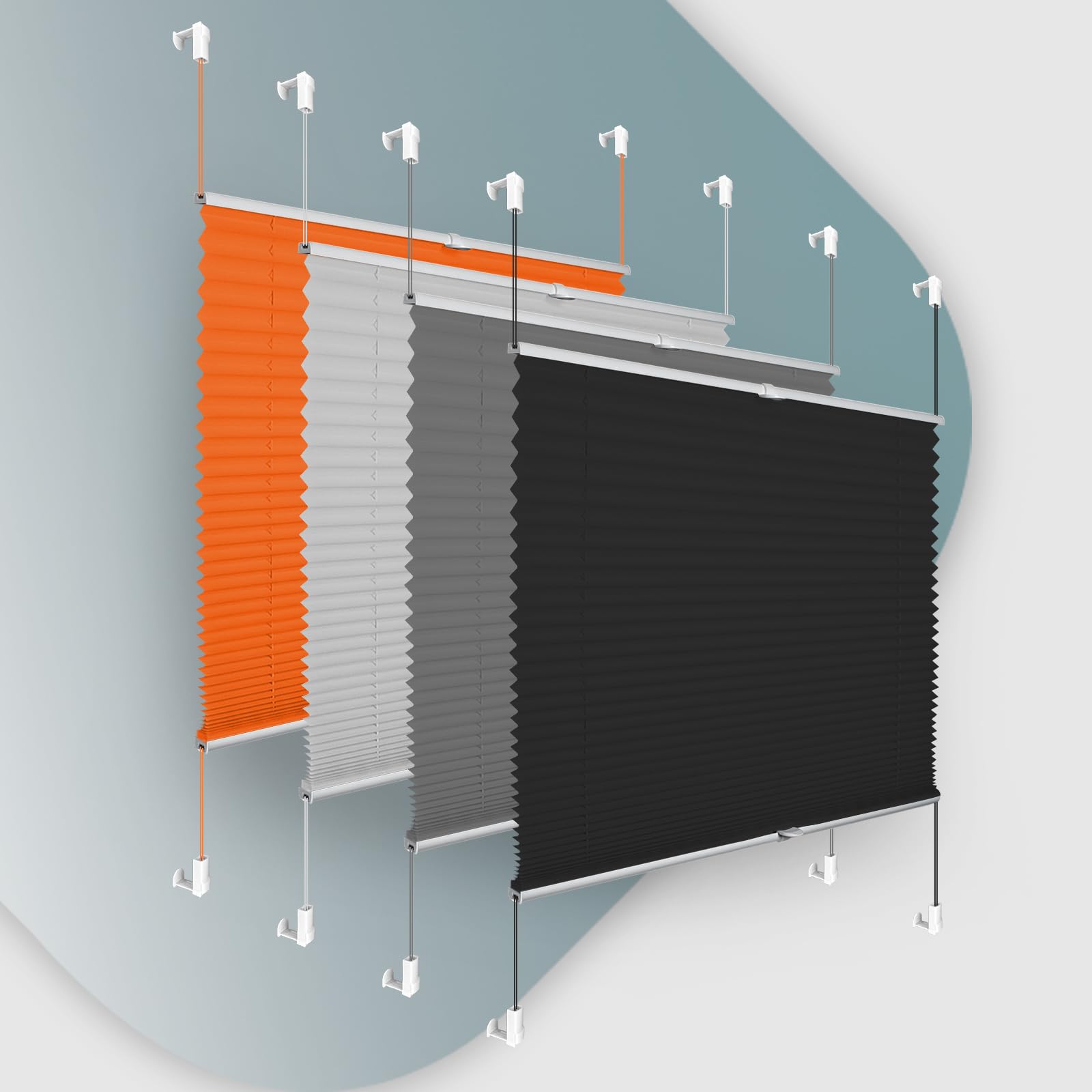 Buseu Plisseerollo 65x150cm(BXH) Weiß Faltrollo Lichtdurchlässig Plisseehalter ohne Bohren für Fenster & Tür