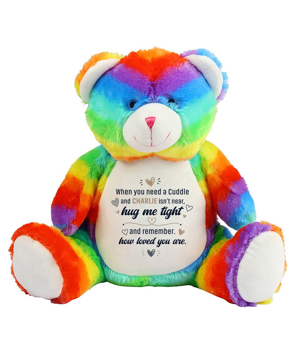 Getagift Personalised When You Need a Cuddle Hug Gift, Custom Name Keepsake Gift for Loved Ones, Long-Distance Relationship Birthday Plush Toy | Soft Toys Teddy., Rainbow Bear — image 1