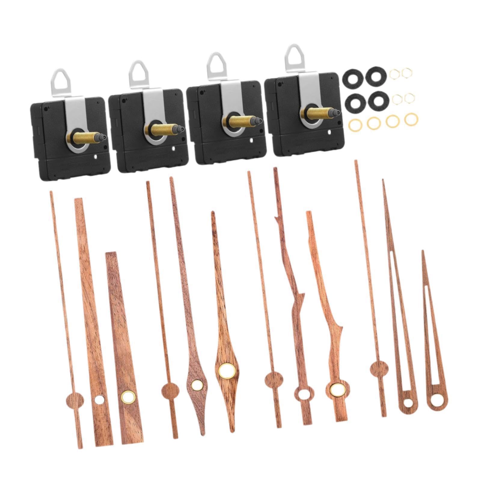 PUXZYAX 4set Long Shaft Wall Clock Movement Mechanism Set lent Sweep Repair Kit Wall Clock Movement Set Wood lent Sweep Mute, Wood and Black, 32mm