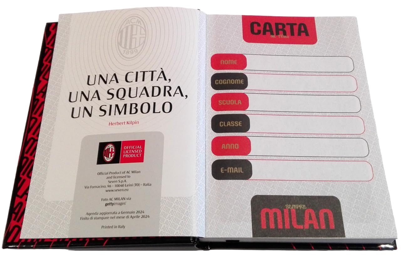 FCP Agenda compatibile con diario scuola Milan 2026/2027 Agenda 12 Mesi + omaggio portachiave fischietto e penna glitterata
