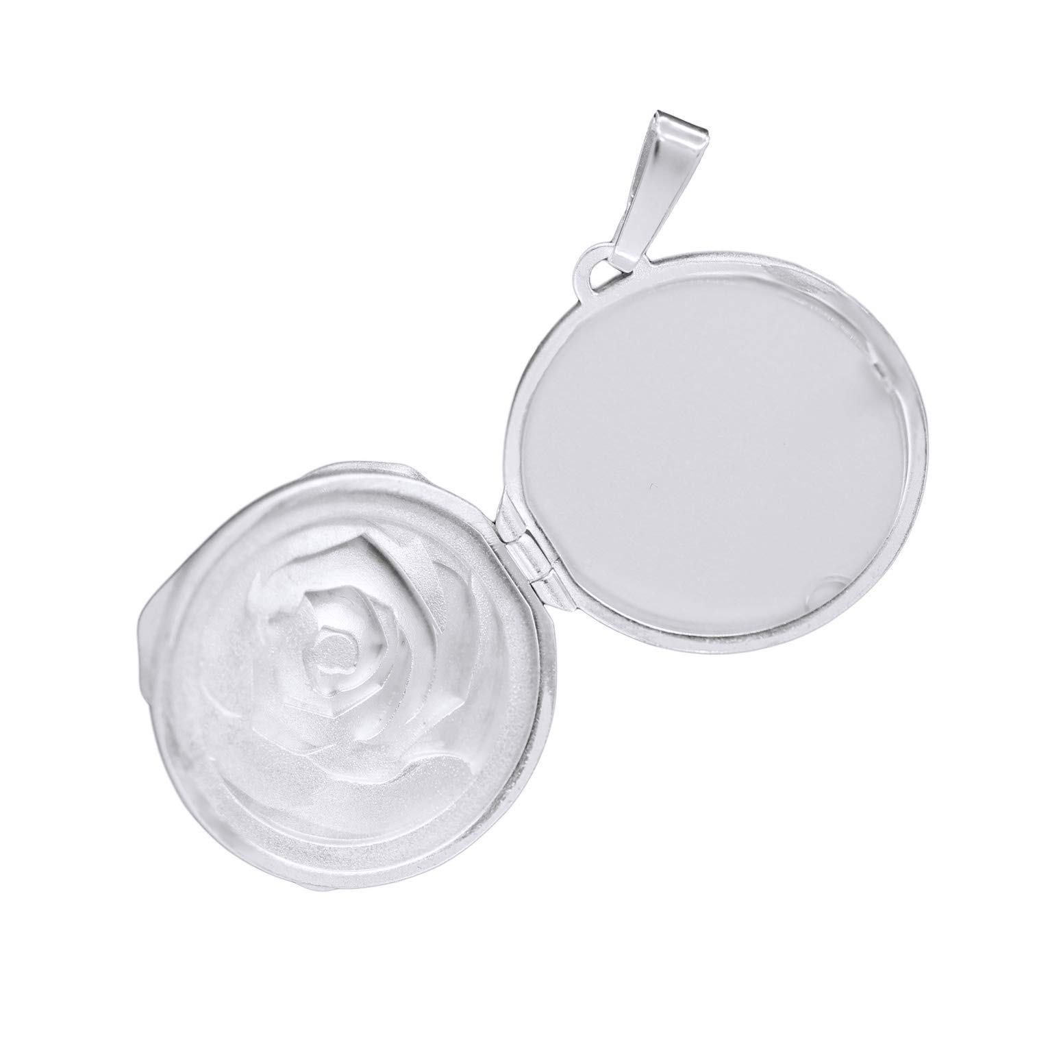 Medaillon Rose 925 Silber runder Amulett Anhänger für 1 Bild zum Öffnen für Damen mit Schmuck-Etui