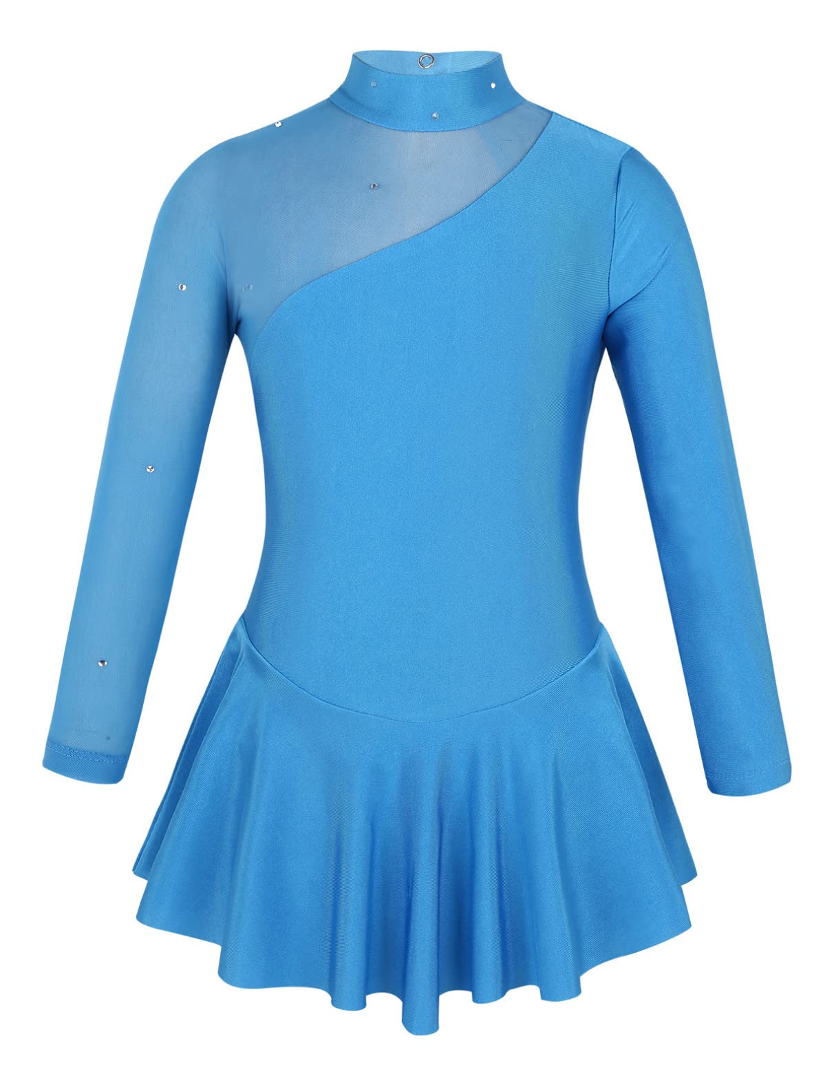 MSemis Vestido Patinaje de Manga Larga para Niña Leotardos de Danza Maillot con Falda Gimnasia Rítmica con Pedrería Brillante Disfraz de Bailarina 4-16 Años