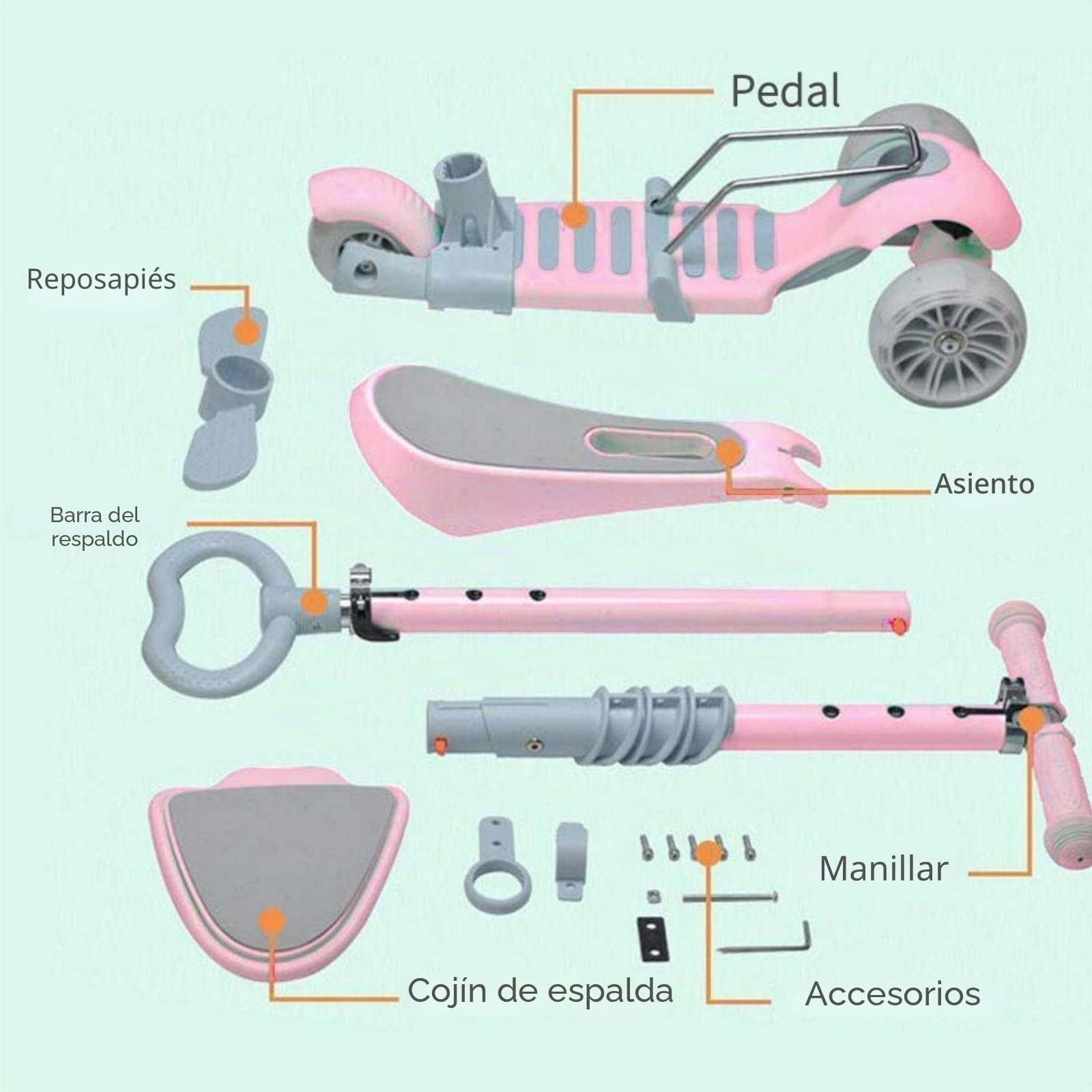 Asiento Extraíble Y Plegable Para Patinete – Accesorio Portátil Con Sillín Cómodo Para Niños Y Niñas (Rosa)