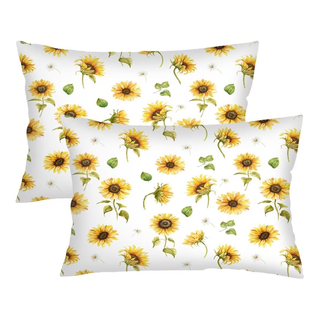 Sunflowers Gift Throw Pillow Cover Queen Size Set of 2,Daisy Flower Farmhouse Lumbar Pillow Case Soft Standard Pillow Cases with Zipper Decorative
