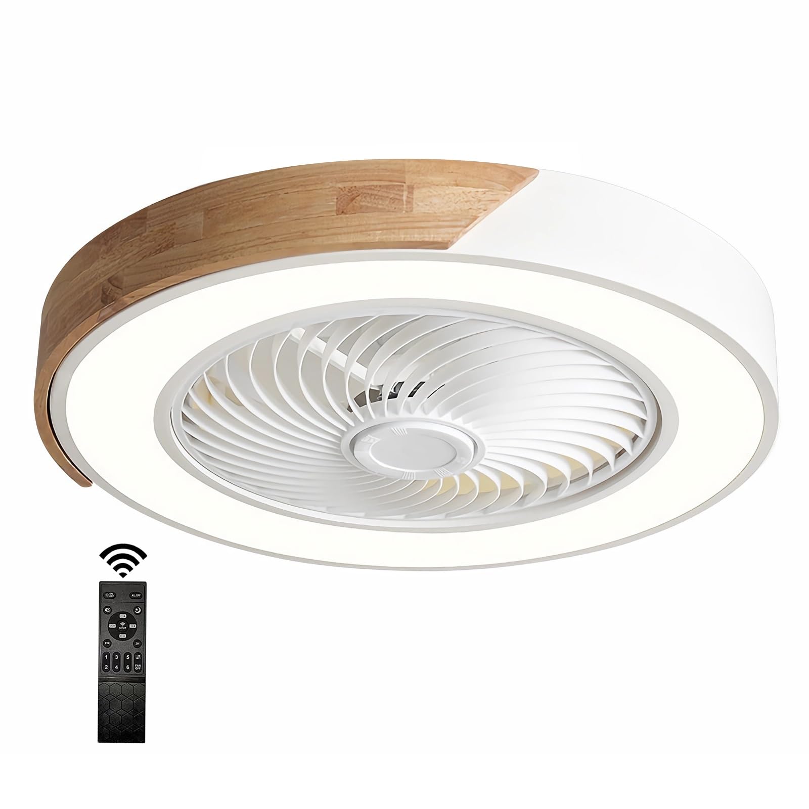 Modern Ceiling Fans with Lights, Wooden Ceiling Light with Reversible Fan and Remote Control Ceiling Fan Lighting Timing 6 Speeds Ceiling Fan with Light Dimmable LED Fan Light Flush Mount for Bedroom