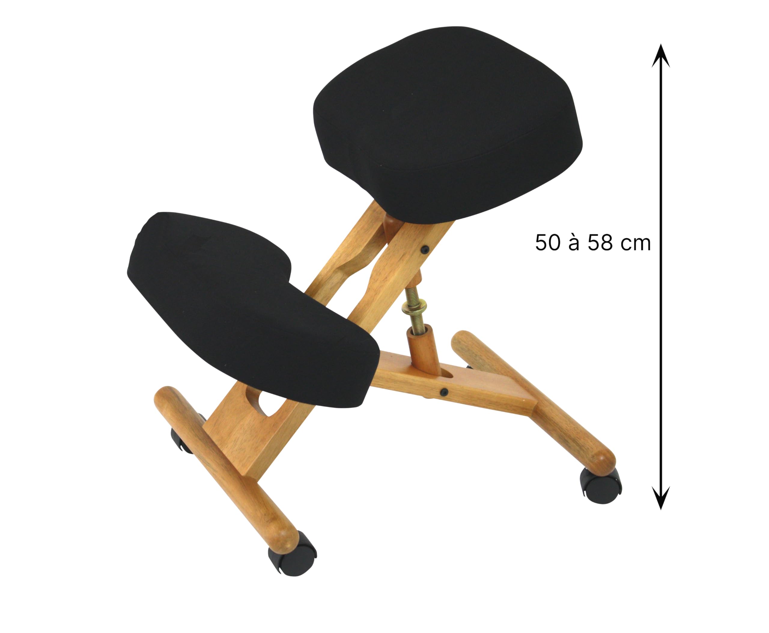 Siège Ergonomique - Chaise Assis sur Genoux en Bois Pliable et Réglable - Tabouret de Bureau sur Roulettes - Soulage le Dos - Correction Posture - Coussins en Mousse - Ergo Accent