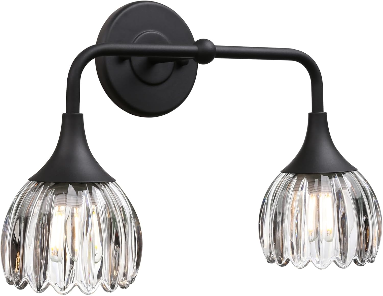 Phansthy Bathroom Vanity Light Fixtures, Hardwired 2-Light Modern Sconces Wall Light Over Mirror with Clear Tulip Glass Shade for Bedroom Living Room Hallway Kitchen (Antique Gold + Clear Shade)