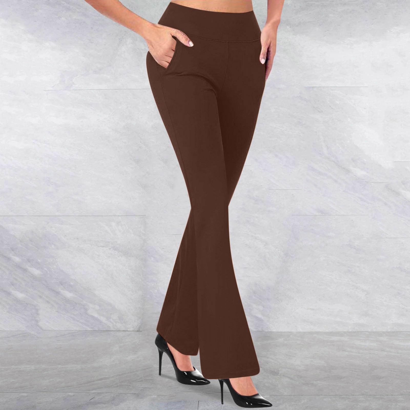 Pantaloni svasati da donna a vita alta, neri, leggings da yoga con tasche