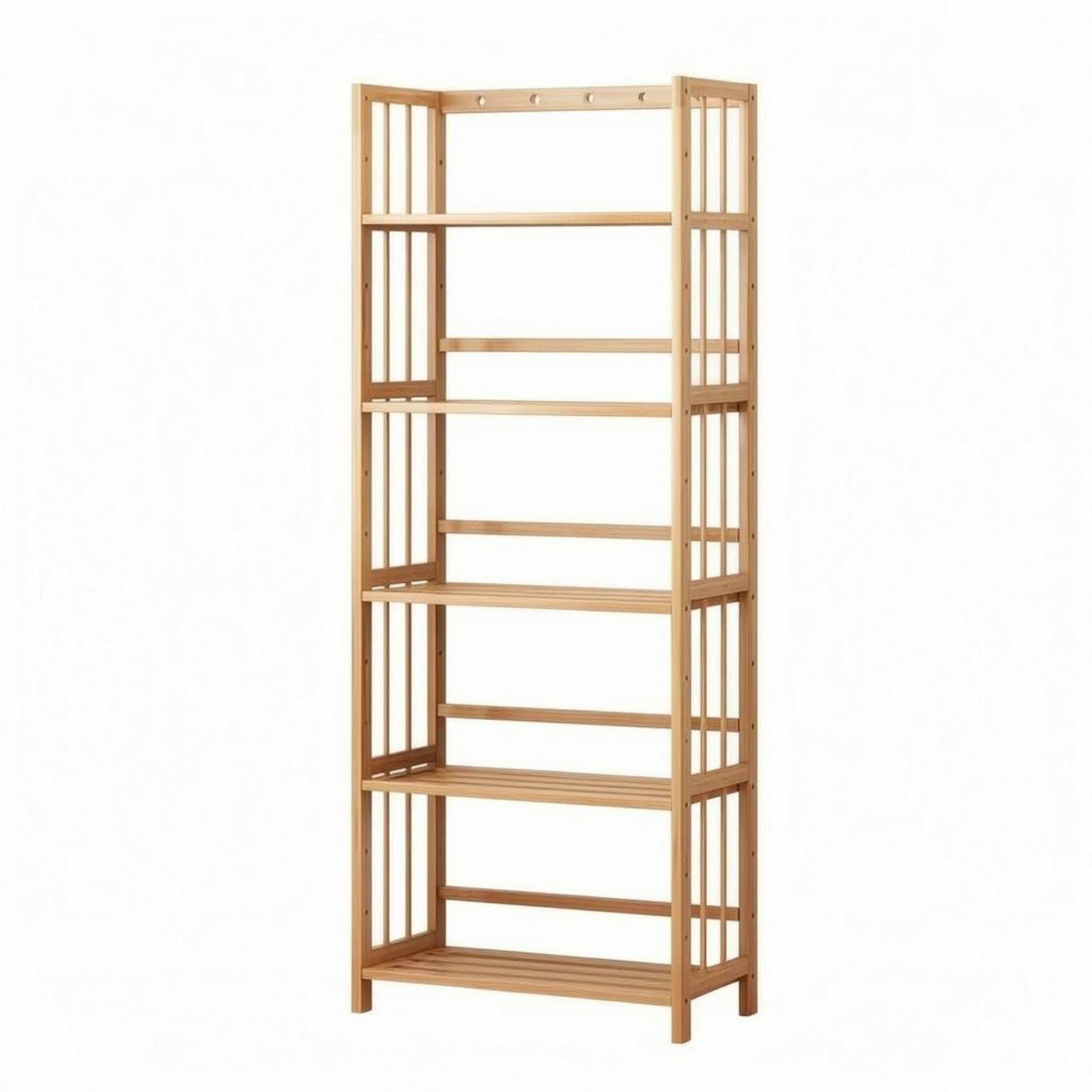 F Fityle Estantería de Bambú de Niveles Librería Estante Organizador Mueble de Almacenamiento con Laterales Ranurados y Altura de Regulable Adecuada para, style to 5