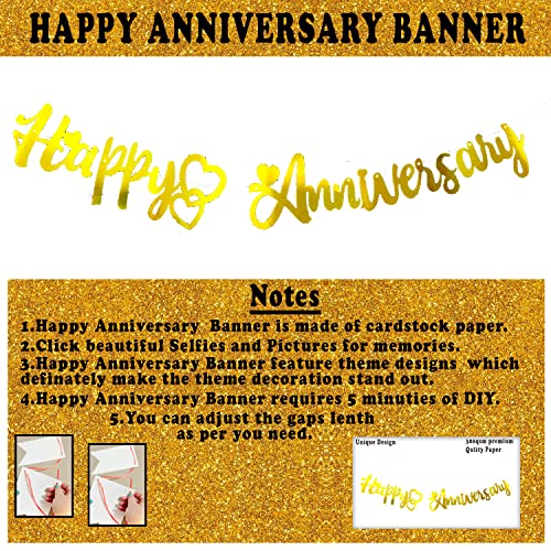 Image of Party Propz Happy Anniversary Decoration Items Kit - 47 Pcs Red and Golden Metallic Happy Anniversary Balloon Decoration Set with Golden Banner and Confetti Balloon, Date Night and Proposal Decor