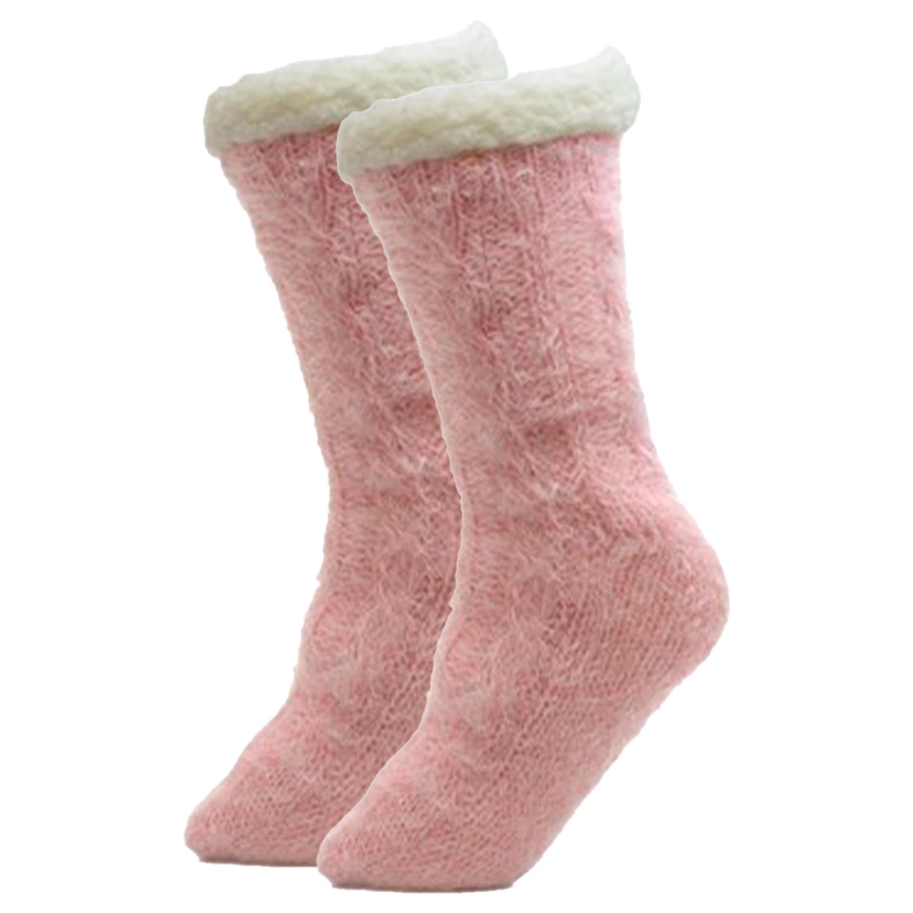 A2z Women's Pink Socks Feather Yarn Lounge Socks Sherpa Lining Chunky Knit Fur Lined - Socks Ls946 4-8