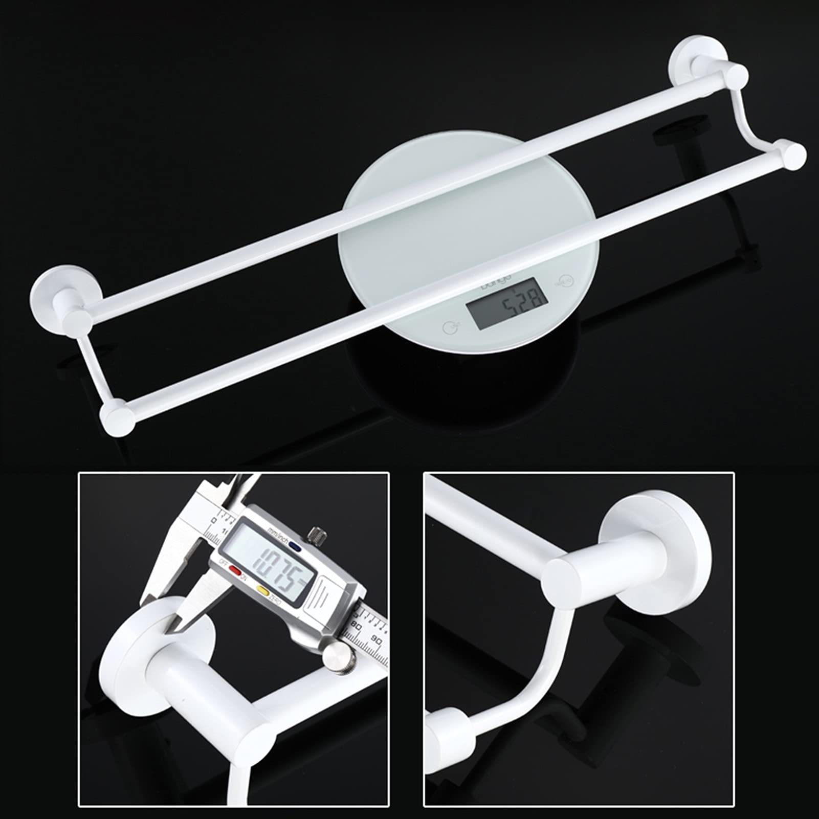 Stal nierdzewna Podwójna Ręcznik Ręcznika Ręcznik Prętówka Naczyniowa Run Rack Uchwyt do łazienki Sprzęt lub kuchnia - 30 cm / 40 cm / 50 cm / 60cm / 70 cm / 80 cm, biały (Size : 50cm)