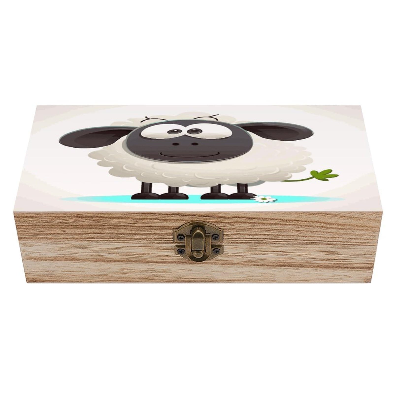 VstaDank Sheep Wooden Box with Hinged Lid Handmade Wooden Jewelry Boxs Organizer Personalized Woodens Keepsake Box for Pictures Wedding Photo Jewelry Decorative Chest Rustic Crate