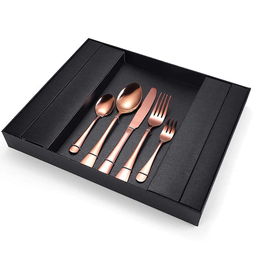 HADECOLL Cutlery Flatware Set Of 5 Stainless Steel Healthy Include Knife Fork Spoon Dinnerware,Rose -25Pcs