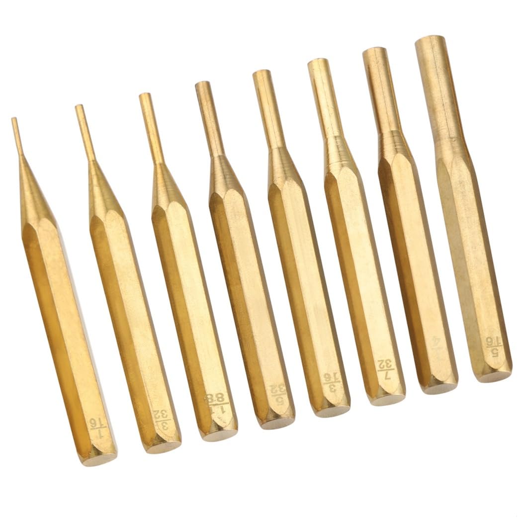 Lot de 8 chasse-goupilles en laiton non marquantes, tailles assorties pour armurerie, comprend 1/16" à 5/16"