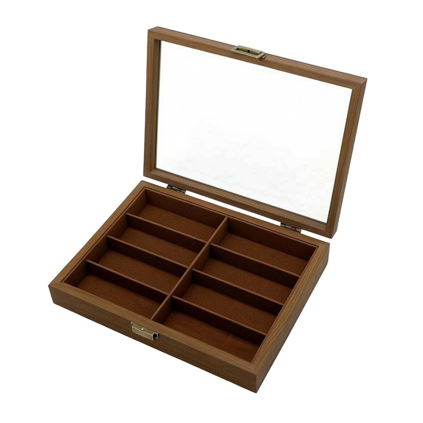 Brillen Aufbewahrungskoffer Brillenetui Brillenorganizer aus Holz mit Klappdeckel Und Sichtscheibe 8 Abteile Weiches Vlies Innen Schützt die Fassung für Zuhause Ladenvitrine Tresen