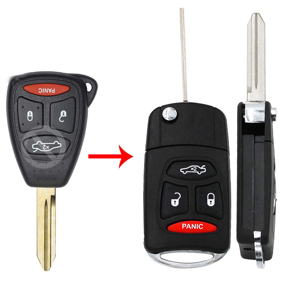 Beefunny Replacement Folding Flip Remote Car Key Shell Case Fob 4 Button for Chrysler for Dodge Durango (2)