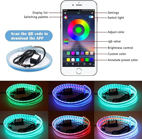 Miniatura 3 de 2 luces LED para automóvil con control de aplicación, tira de luces LED RGB multicolor para interior y exterior del automóvil, kit de iluminación