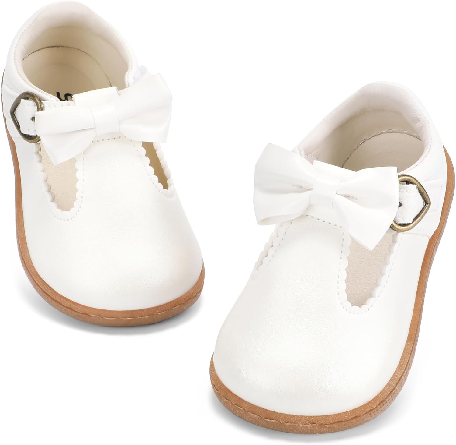 STQ Toddler Girls Mary Jane Dress Shoes - Wide Toe Box & Zero Drop Sole for Healthy First Walking - Non-Slip T Strap Bow Ballet Flats for School Uniforms, Weddings & Parties