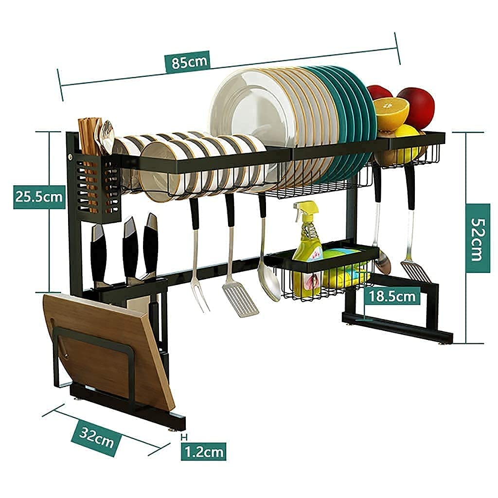 Abtropfgestell, Abtropfgestell über der Spüle, Geschirr-Trockengestell, Schwarz, 201 Edelstahl, Küchen-Abtropfgestell, Geschirr-Abtropfgestell, Organizer