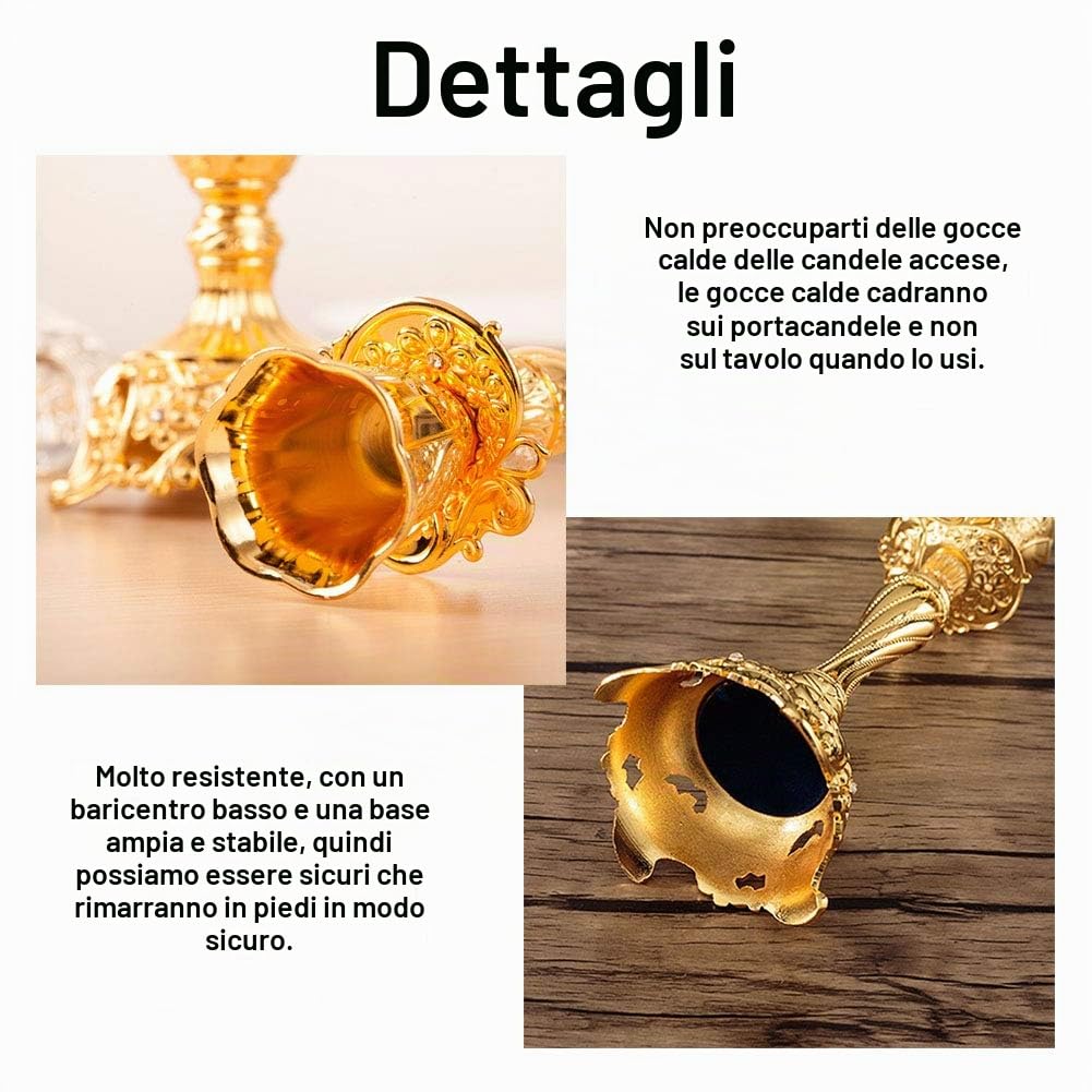 Sziqiqi Set di 2 Candelieri Candelabri Candelabro Portacandele in Oro Cromato Metallo per Soggiorno Tavolo da Pranzo Centrotavola Creativo, Oro
