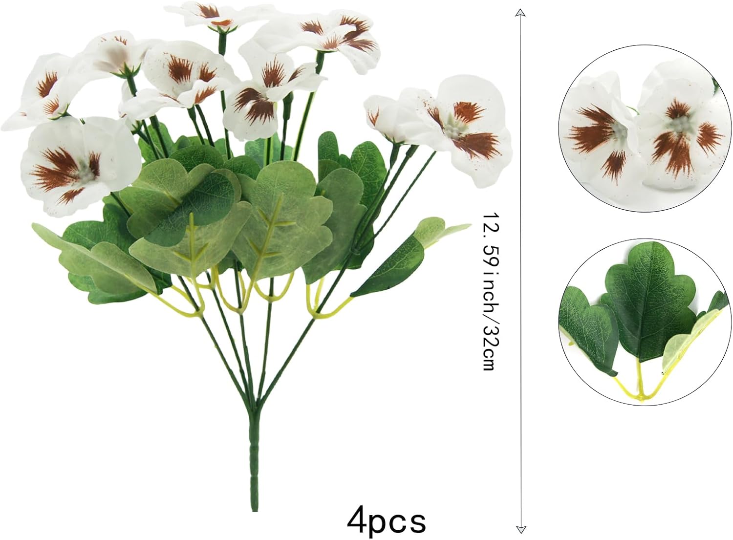 4PCS Artificial Silk Pansy Flowers Outdoor Spring Flowers Pansies Wildflower UV Resistant Plants Faux Impatiens White for Window Box Wedding Party Outside Garden Porch Decor - Image 2