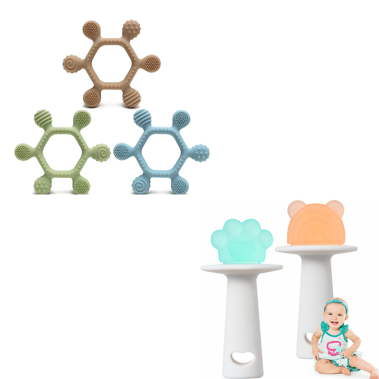 OKOKN 3 Pezzi Giochi Dentizione Neonato, Massaggia Gengive Neonati Anello per la Dentizione del Bambini, Massaggiagengive Senza BPA per neonati di età superiore ai 0 3 6 12 mesi spazzolino neonato