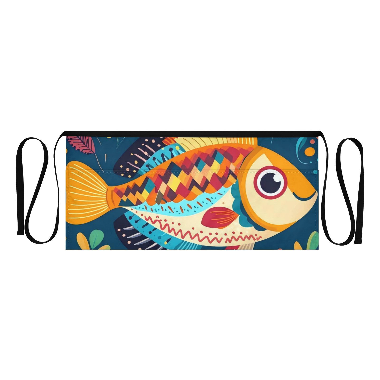 QwThum Waitress Apron with Pockets Server Apron Waist Apron Personalized Waterproof Cute for Serving Cooking Gardening Folk Fish