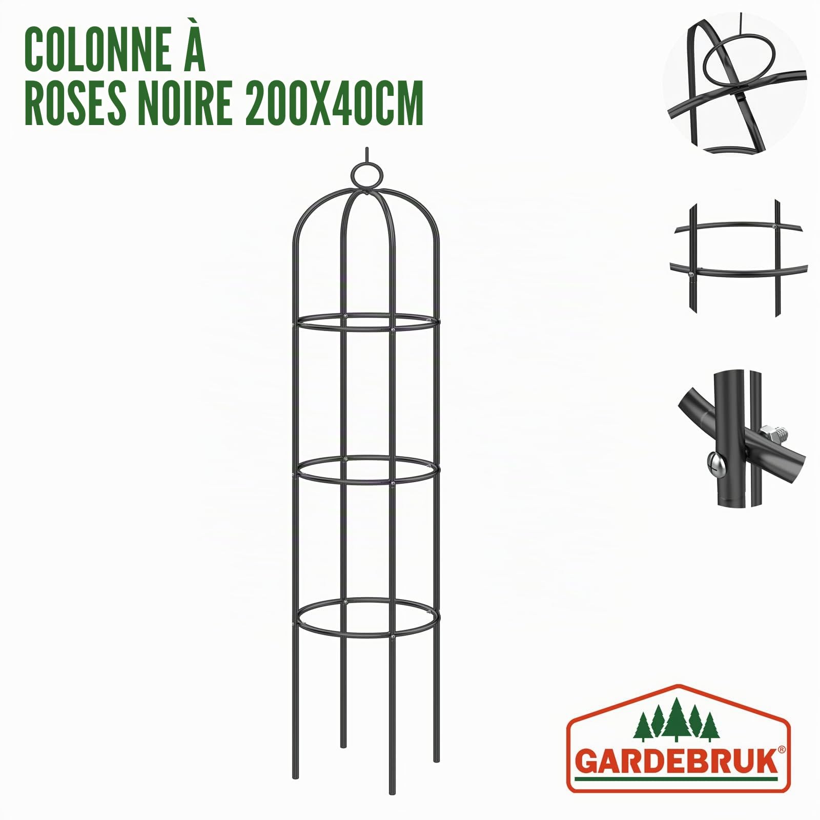 GARDEBRUK® 4X Tuteurs de Jardin 200 cm Colonne rosiers Support pour Plantes grimpantes Ø 40 cm Obélisque de Jardin
