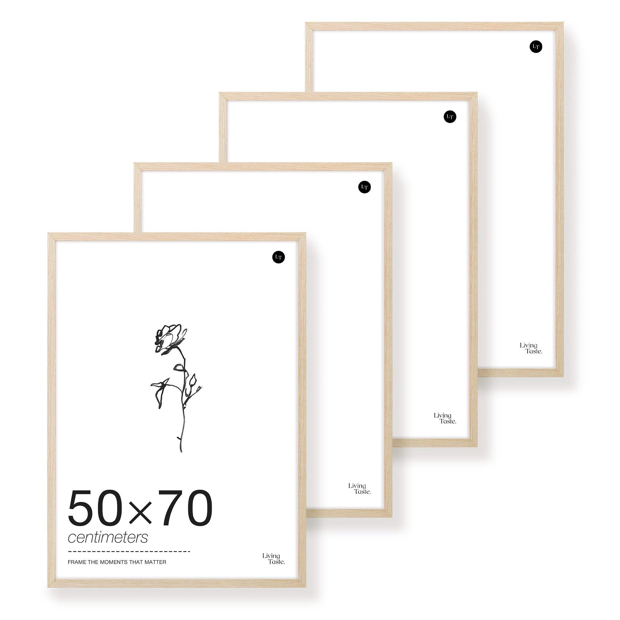 LIVINGTASTE 50x70cm Picture Frame, Wood Photo Frame, 4 Pack Natural Oak Finish Wall Frame with Acrylic Front, Ideal for Posters, Art Prints & Wall Art