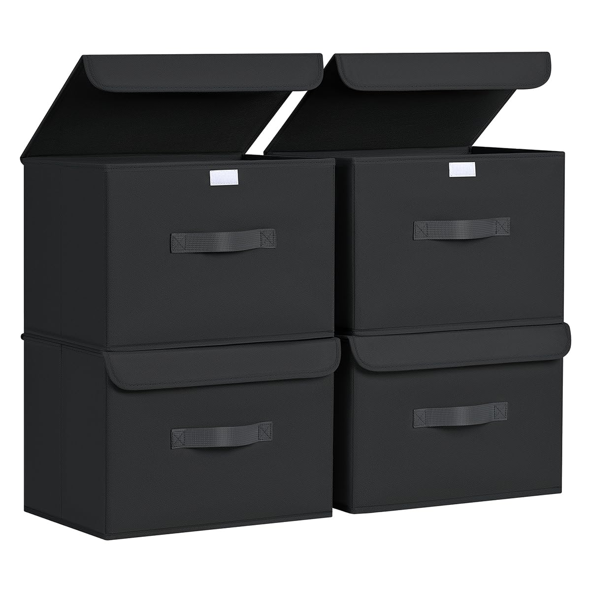 DIMJ 4 Piezas Cajas Organizadoras con Tapa Cajas de Almacenamiento Plegables Fabricadas en Tela con Asas Ideal Para Guardar Ropa, Zapatos, Ideal Para Guardar Juguetes, Ropa Y Cachivaches, Negro