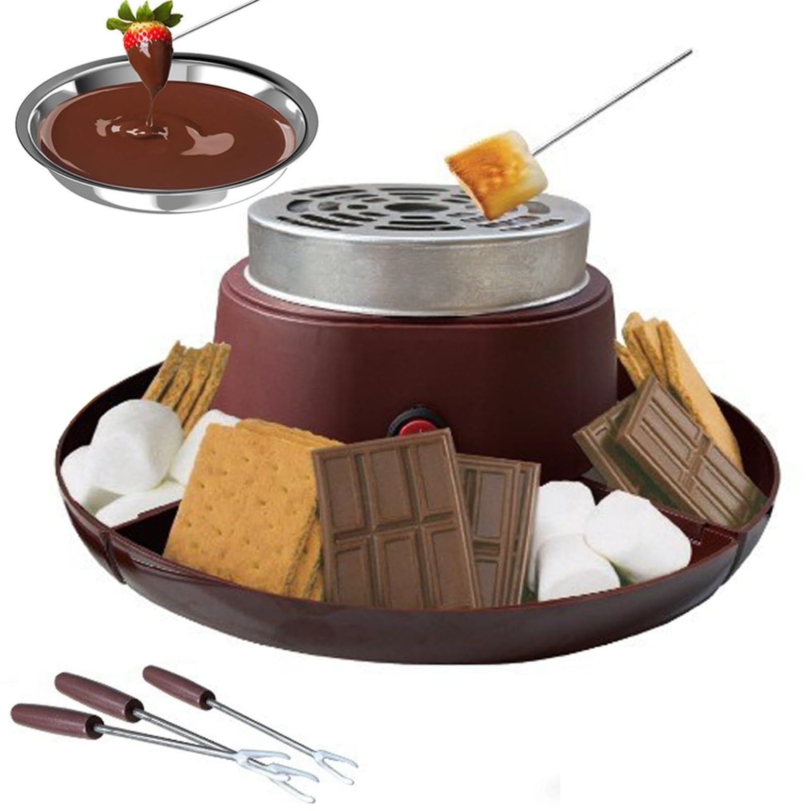 Zestaw do pieczenia czekoladowego fondue z 5 akcesoriami, regulowana regulacja temperatury, średnica 30 cm, idealny na przyjęcia urodzinowe dla dzieci