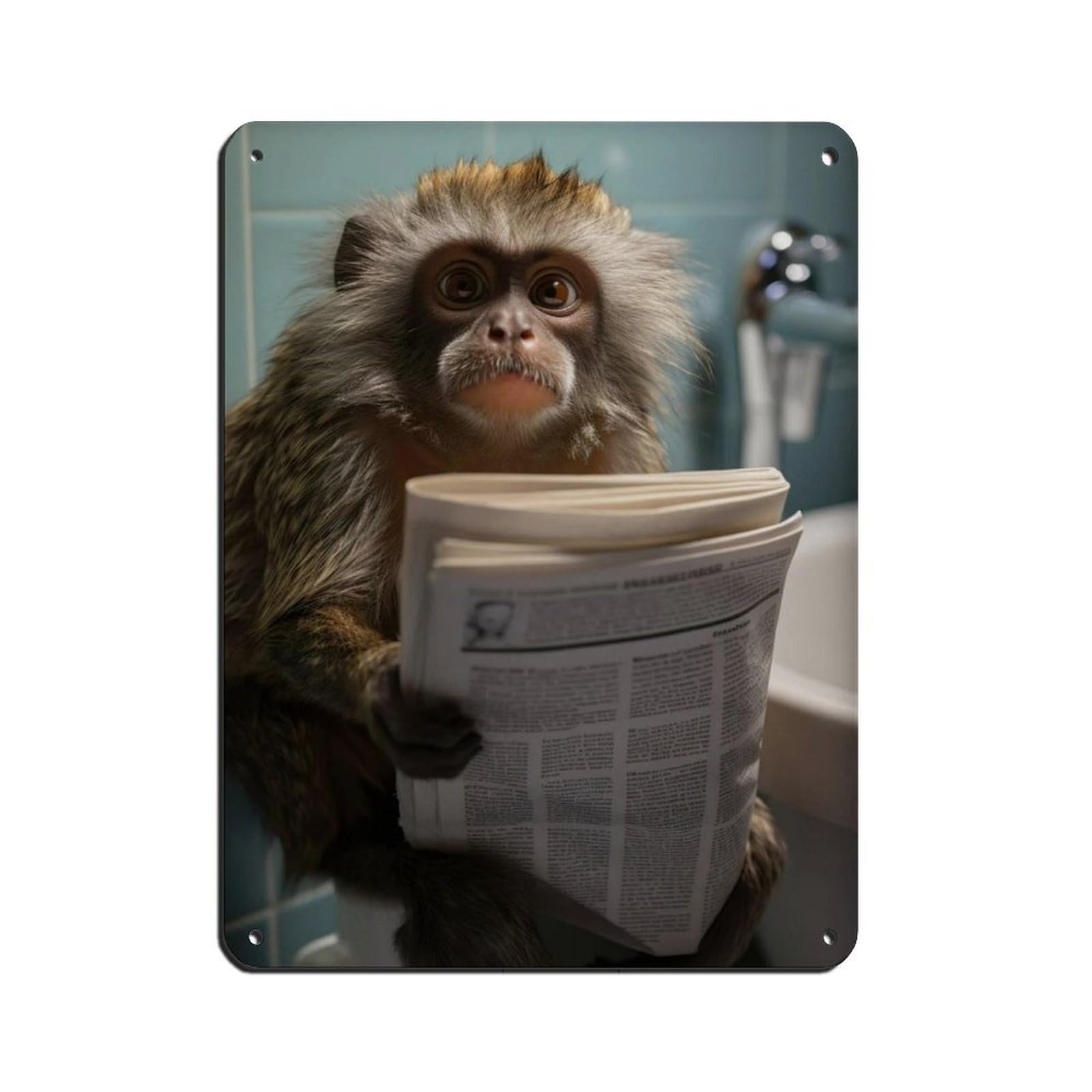 Lxwnze 30L X 40W Cm Marmoset Monkey Sitting On The Toilet Reading A Newspaper (2) Retro Poster Metal Tin Sign Chic Art Retro Iron Painting Bar People Cave Cafe Family Garage Poster Wall Decoration 12X16inch(30X40cm)