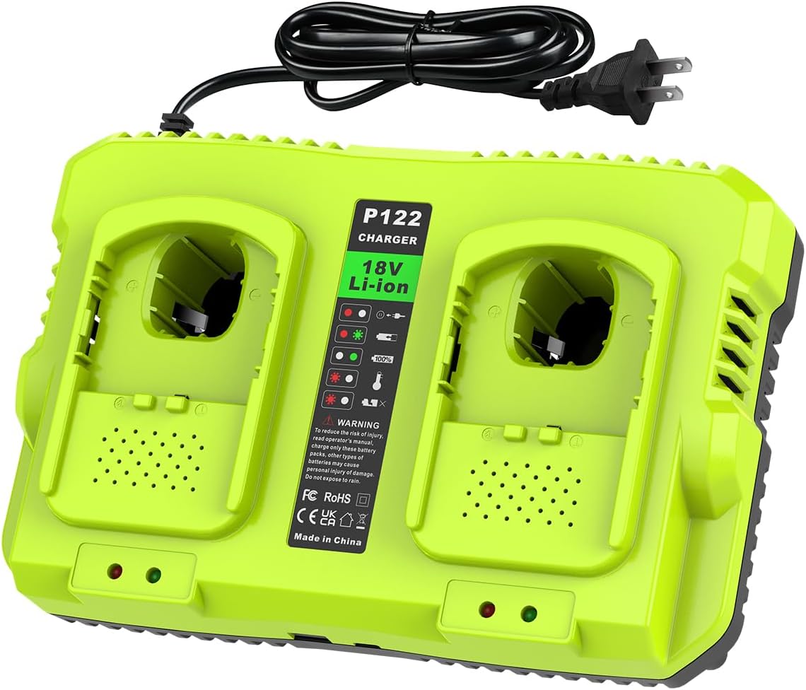 Abeden Replace Ryobi 18V Battery Charger,P117 Dual-Port Rapid Charger for Ryobi 12V-18V One+ Lithium Battery P100 P102 P103 P105 P107 P108 P190 PBP005 PBP006 PBP2005