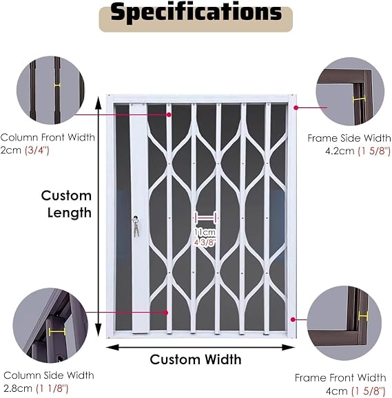 Window Security Locks Burglar Screen, Safety Window Protection Device, Aluminum Alloy, Anti-theft And Anti-fall(32x40in/81x102cm)