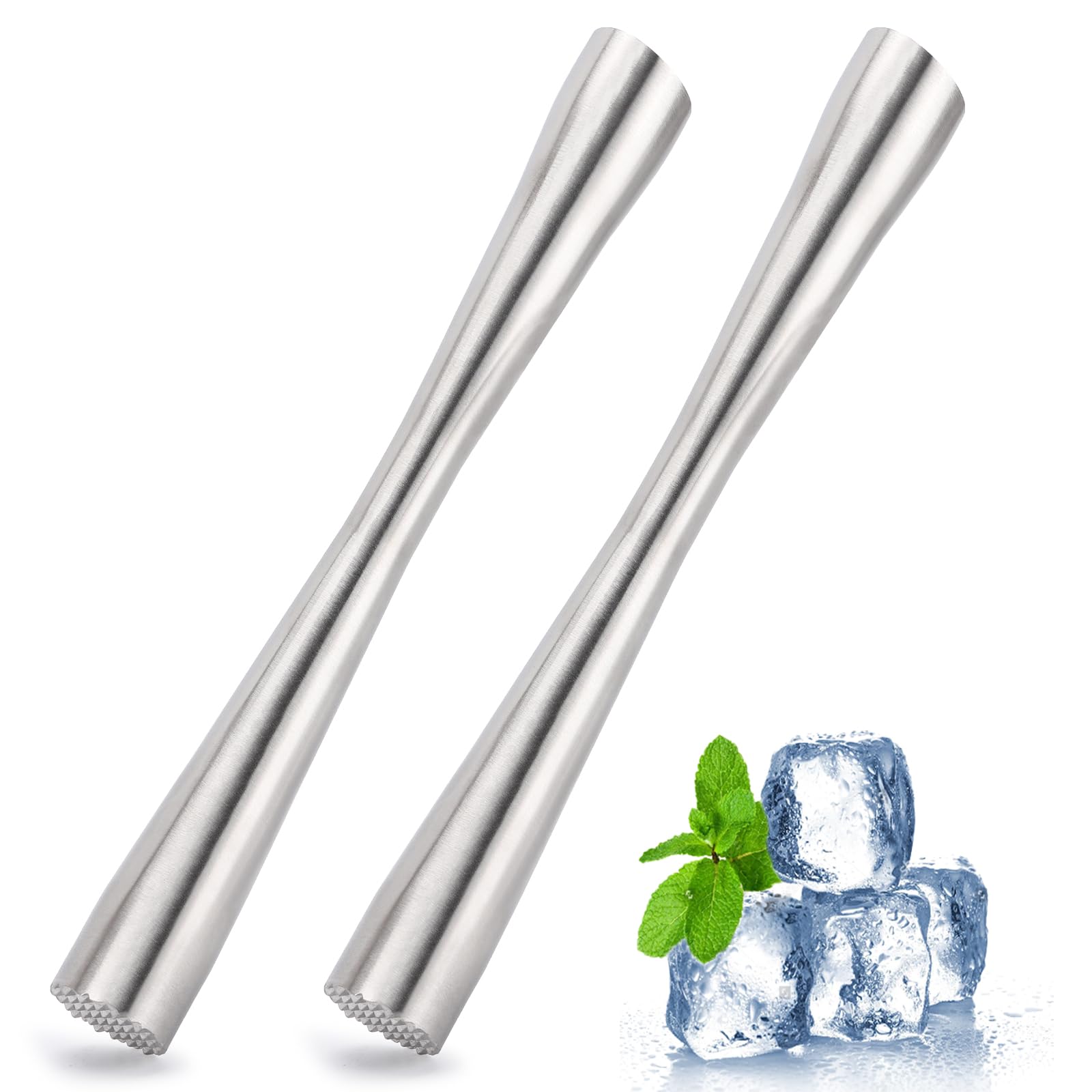 2 Pcs 10" Muddler for Cocktails, 304 Stainless Steel Drink Muddlers Bar Accessories Tools for Old Fashioned Cocktail, Mojito, Fruit Drinks, Lemonade