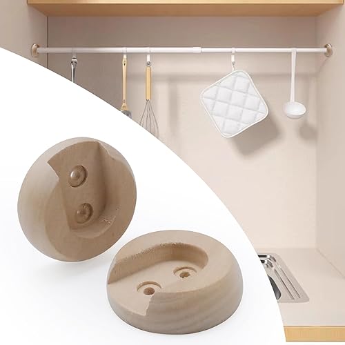 Miniatura 6 de Wealrit Soporte de barra de cortina de madera para armario, 6 soportes de ducha, soportes en U, tapas de extremo de soporte para clavijas para