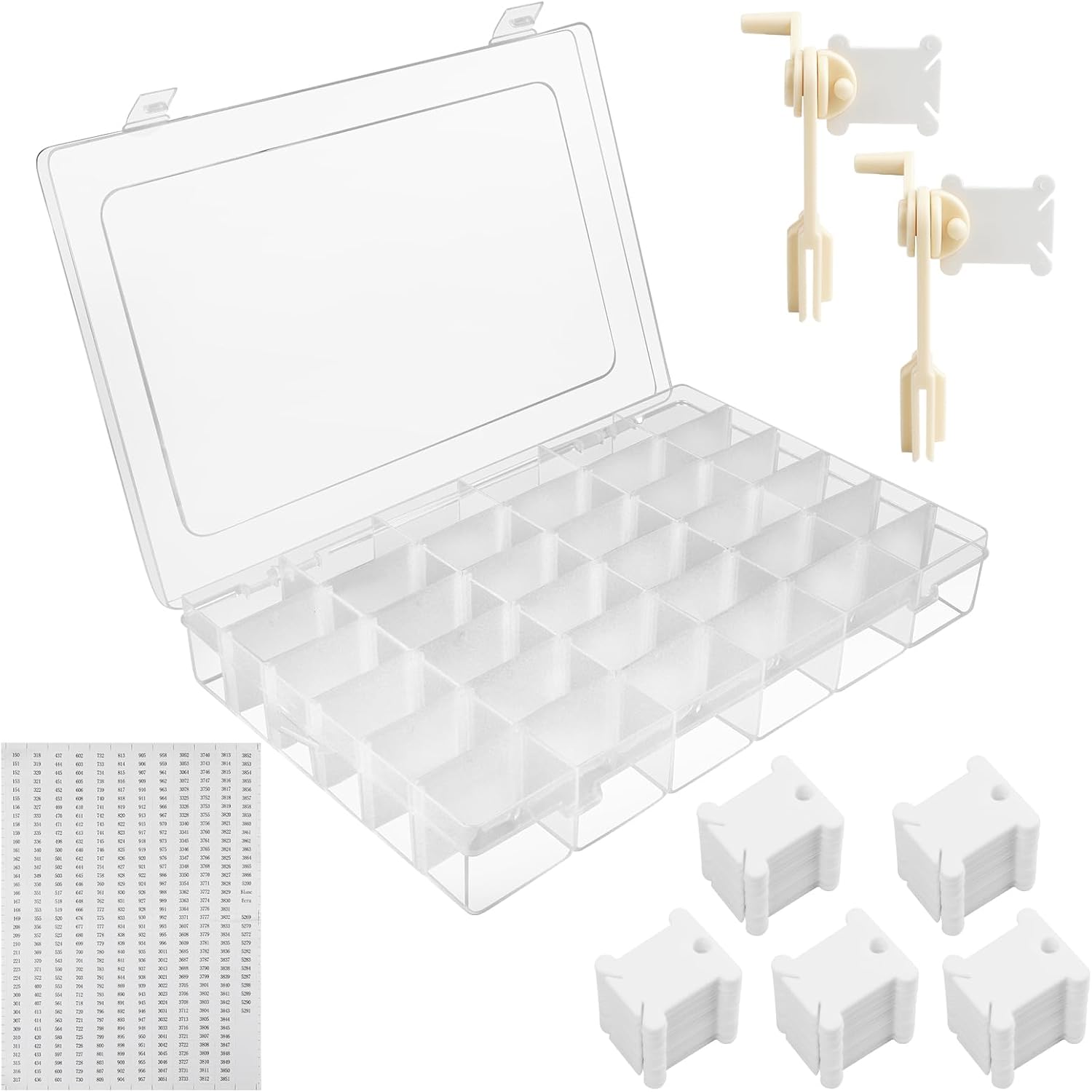 Embroidery Floss Organizer, 1 Removable 36 Compartments with 2 Bobbin Winder 200 Pcs Embroidery Floss Bobbins and Floss Number Stickers, Cross Stitch Thread Storage Box for Craft DIY Sewing Storage
