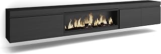 Skraut Home | Mobile TV Soggiorno | Ampio spazio a disposizione | 288x45x35 cm | TV di grande formato | Camino elettrico XXL | Sospeso, da appendere | Stile moderno | Nero