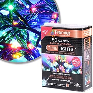 Premier Decorations Christmas Lights for Indoor and Outdoor Use, with Timer 50 LED's Multicoloured
