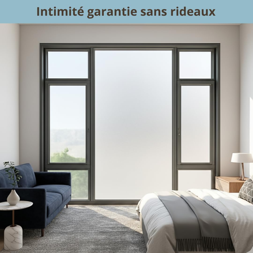 Film de confidentialité en verre satiné mat, effet givré foncé, film adhésif pour fenêtre et boîte de douche, anti-regard réutilisable (satiné opaque, 90 x 300 cm)