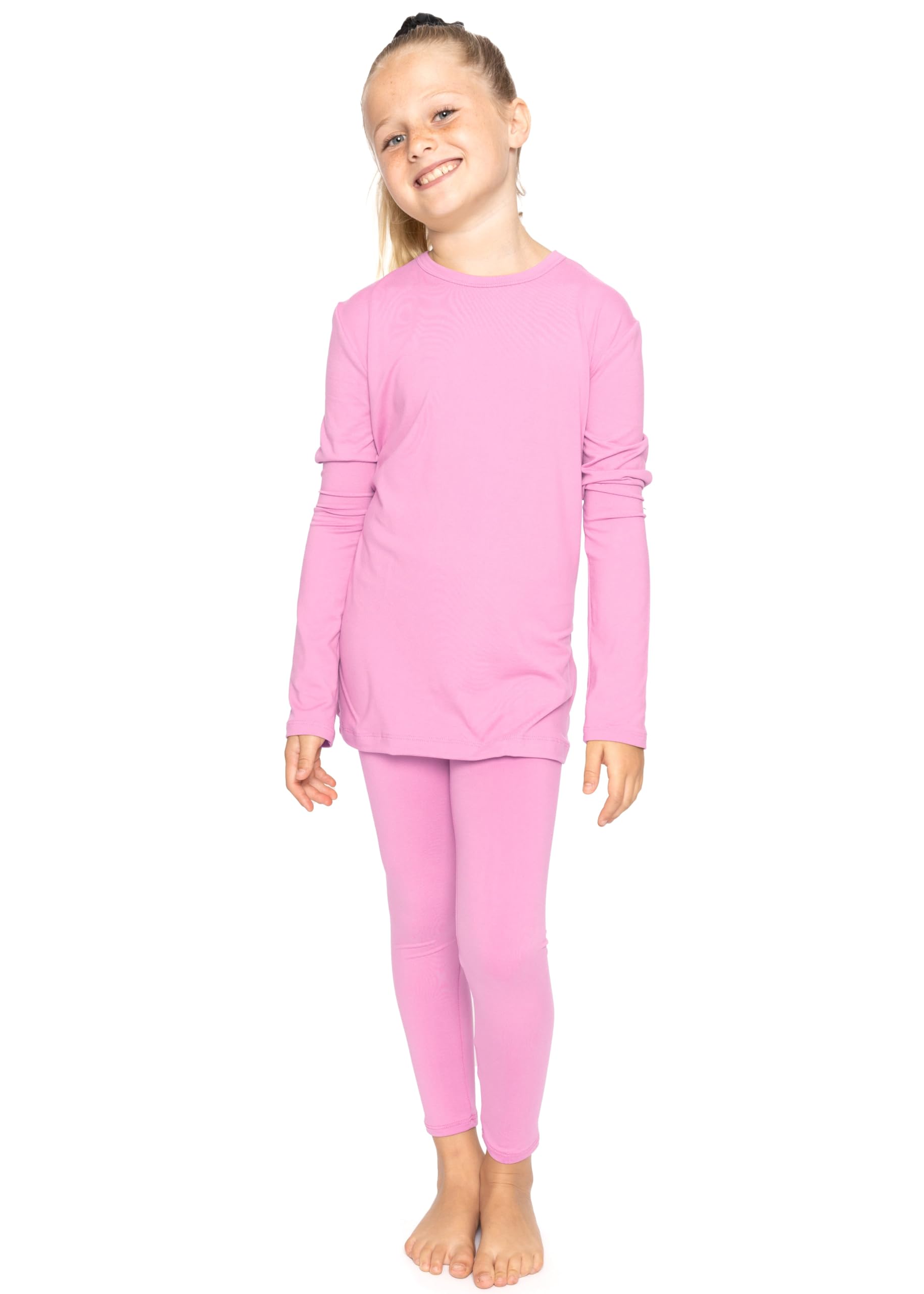 STRETCH IS COMFORT Girls 2 Piece Hoodie Short Sleeve Long Sleeve Crew Neck Top and Leggings Set Kids Thermals Underwear Set
