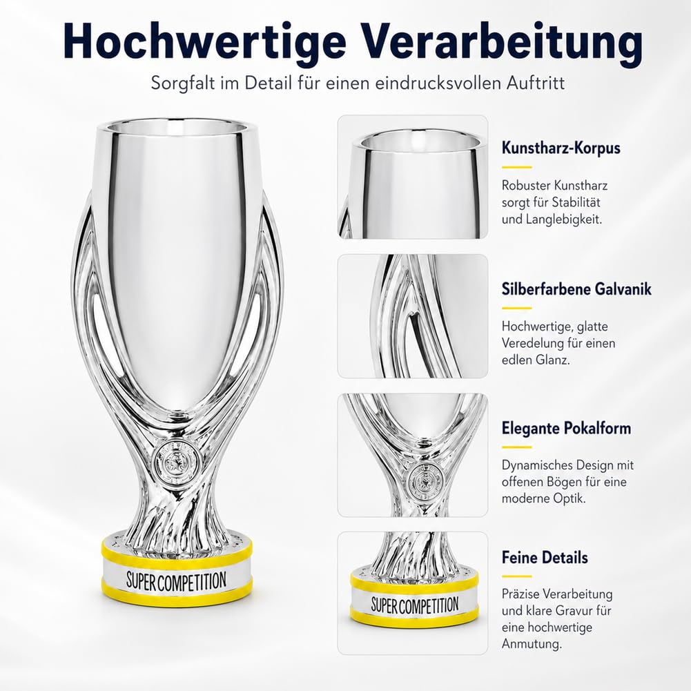 Replik des Europa Supercup Champions Pokal,Sports Sammlerstück | Harz Fußball Trophäe,Fussball League Memorabilia Deko Ausstellungsstück für Büro,Sportsbar, Zuhause, Geschenk für Fußballfans
