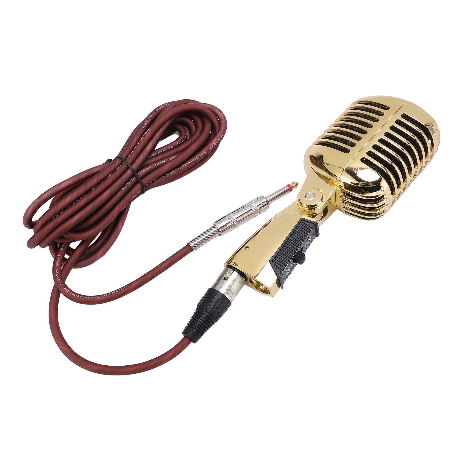 Annadue Micrófono Dinámico, Micrófono Ajustable con Captación Cardioide, de Escenario Retro con Clip para para Rendimiento KTV (Gold)