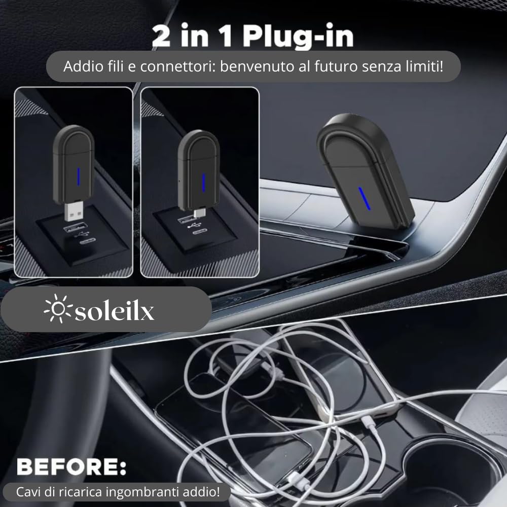 Adattatore Carplay Android Auto 2 in 1 sistema multimediale auto Wireless Converte Carplay Android Auto cablato di fabbrica senza fili, adatto per Audi/VW/Opel/Citroen (2016+) 5.8 GHz WiFi