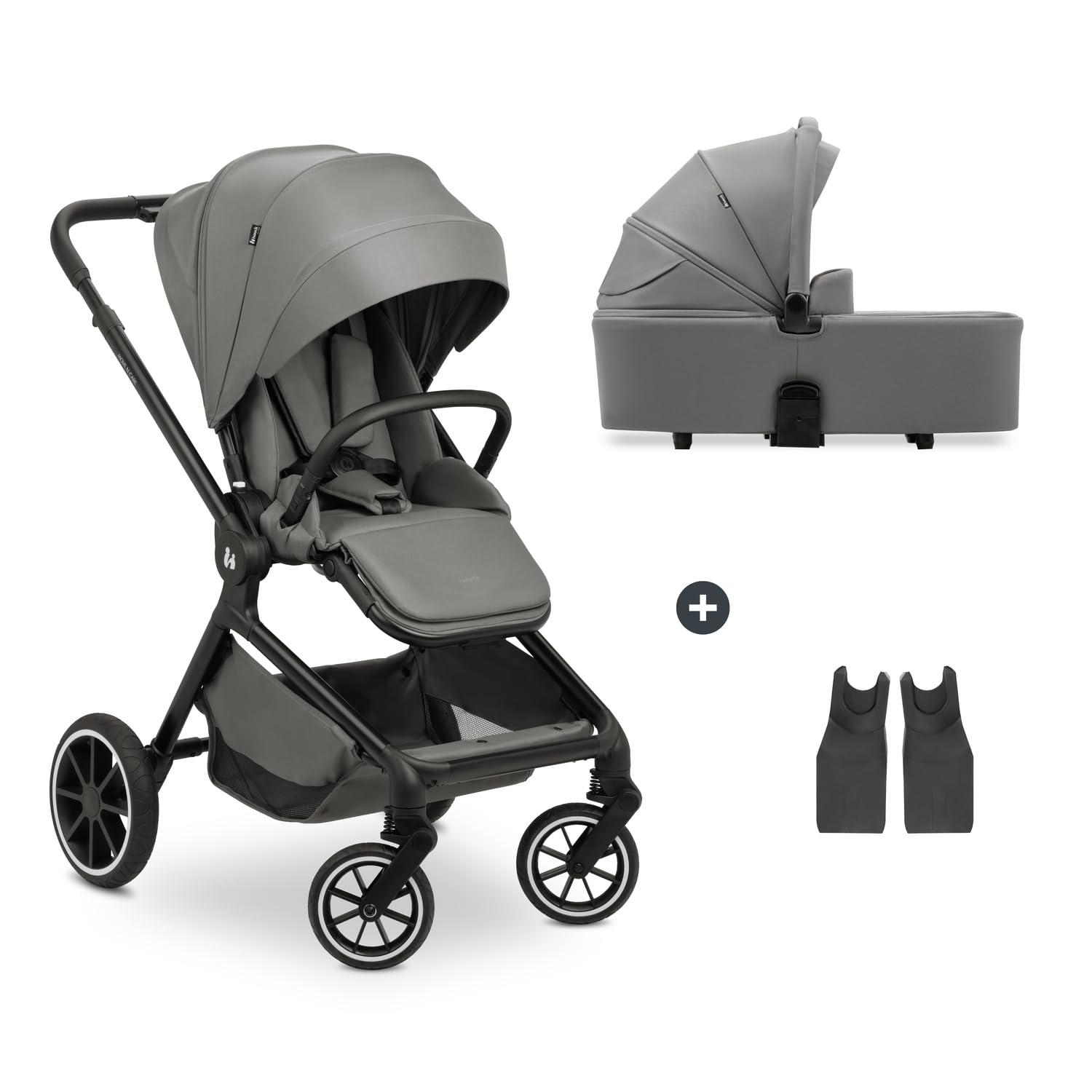 hauck Wózek dziecięcy 2 w 1 Move N Care z podporą dla niemowląt, od urodzenia do 22 kg, odwracalne siedzisko, nachylenie, gumowe koła, zawieszenie, ochrona UV 50+, składany, ciemnoszary