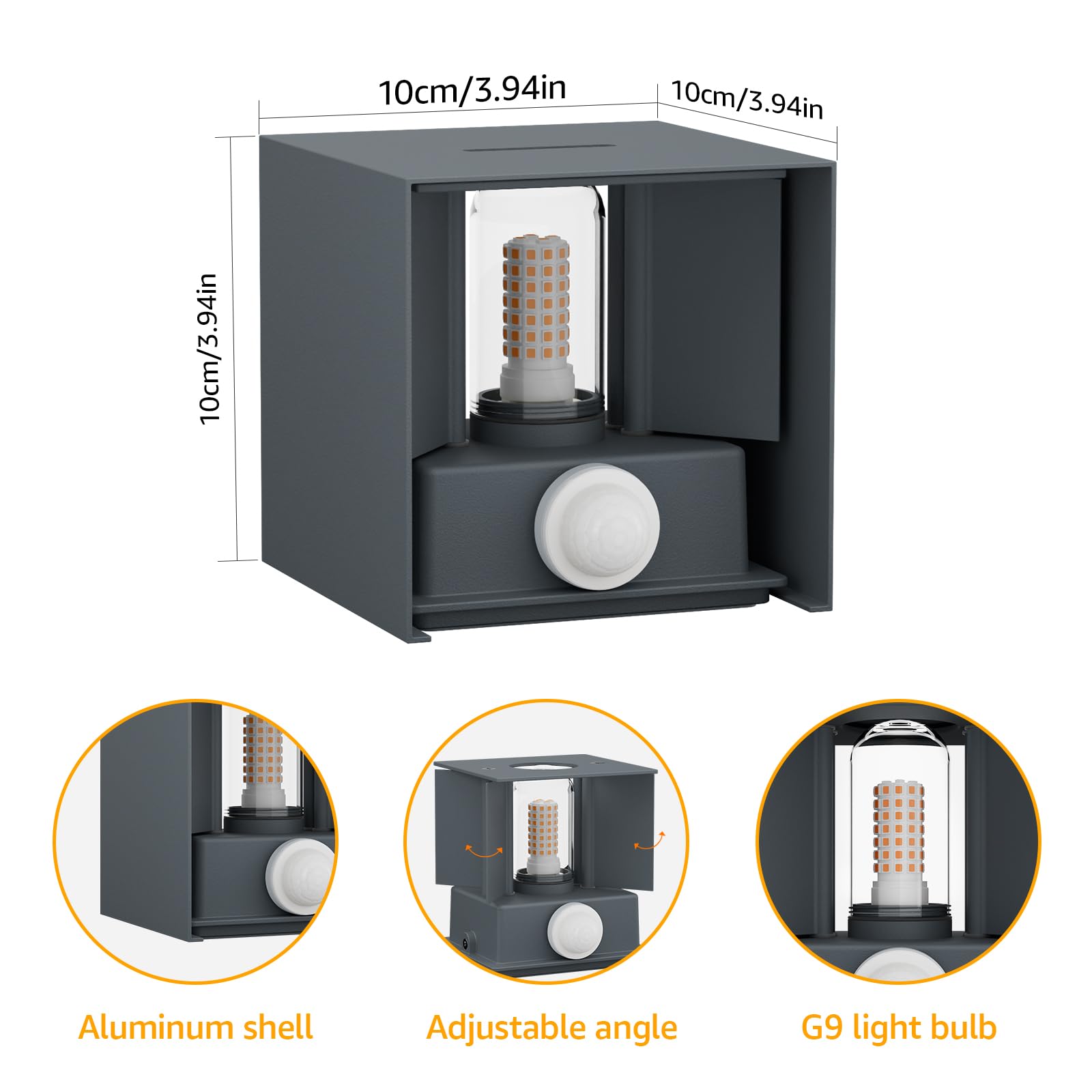 Klighten Lot de 2 Applique Murale avec Détecteur de Mouvement, Anthracite